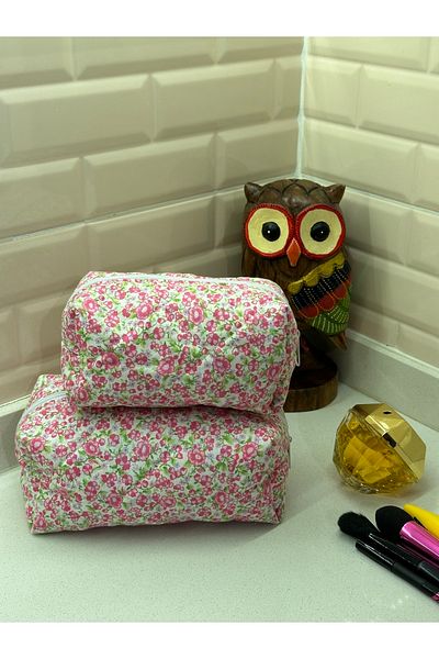 Hedwig Design Geantă de machiaj cu flori colorate-violet / Organizator / Geantă de mână (dimensiune mică)