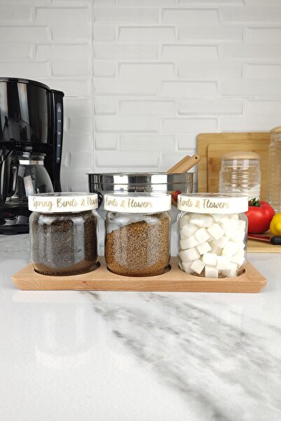 Digithome 3-Piece Glass Jar Set with Wooden Stand 425 Cc -144387-040 C1-1-139