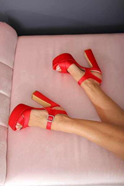 Minimal Shoes Kırmızı 14 Cm Topuklu Platform Kadın Abiye Ayakkabı Büyük Ve Küçük Numara Topuklu Ayakkabı