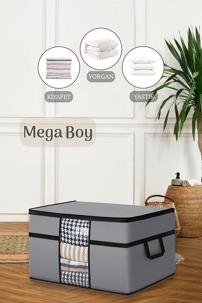 Meleni Home Mega Size Quilt Storage Bag - Windowed Pillow Quilt Storage Bag 70 X 40 X 40 Cm Gray