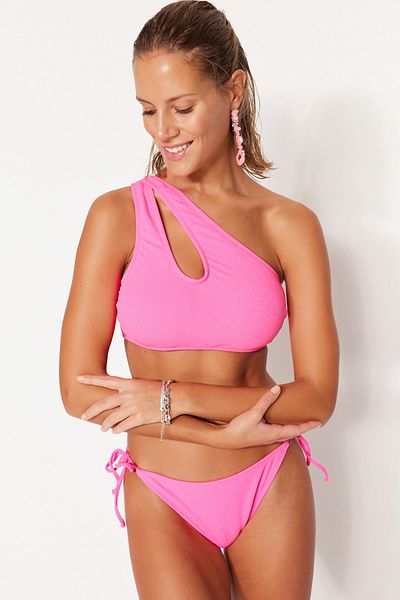 Trendyol Collection Pink One Shoulder Cut Out/Window Top Bikini Terry TBESS23BU00312