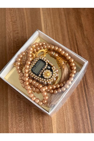 Markapolin Gift Stoned Chanting and Prayer Beads Set Boxed Gold Color