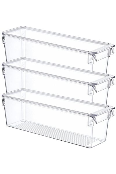 Nandy Home 3 Pieces Mini Tall Clear Refrigerator and Cabinet Organizer with Lid