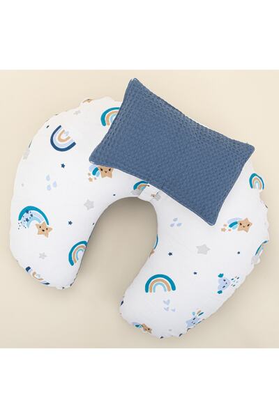 Yunikobaby Double Sided Nursing Pillow - Indigo Honeycomb - Blue Rainbow