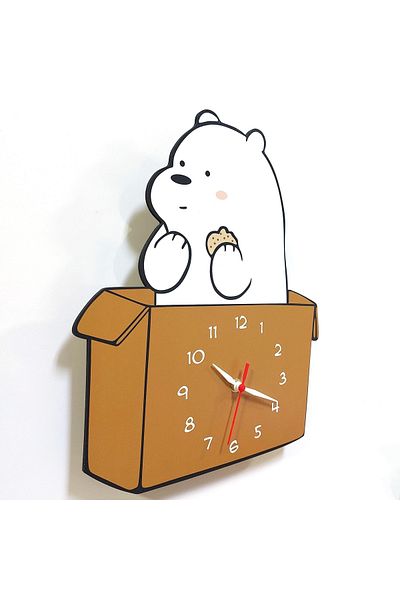 CajuArt Cute White Bear 3D Kids Room Wall Clock Out of the Box
