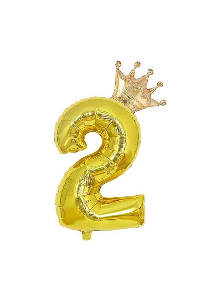 Patladı Gitti 2 Gold Numbers and King Crown Foil Balloon Birthday Party Celebration Set