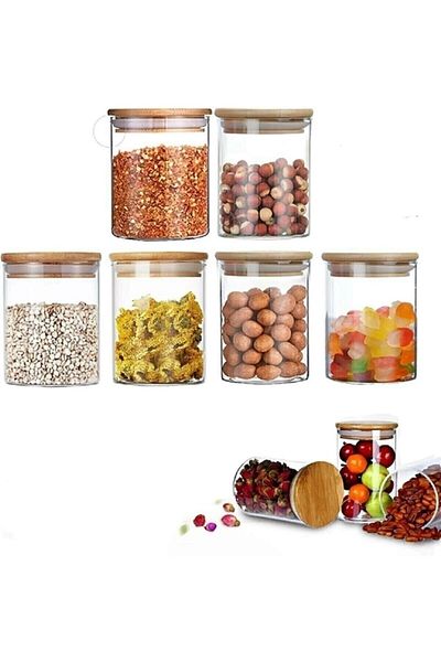 morponi Vacuum Borosilicate Glass Jar with Bamboo Lid 6 Pieces 100 ml