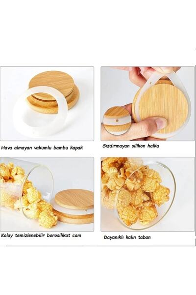 morponi Vacuum Borosilicate Glass Jar with Bamboo Lid 6 Pieces 100 ml