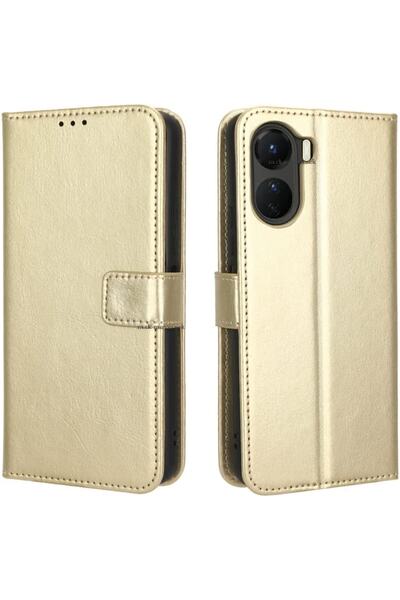 m.tk moveteck Vivo Y16 Uyumlu Kılıf Tam Kaplar Deri Dokulu Kapaklı Cüzdan Sta...