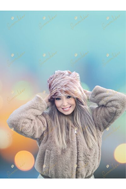 sevaradekor Faux Fur Women's Kalpak Feather Plush Snow Hat Beanie Brick White Melted Women's Beret