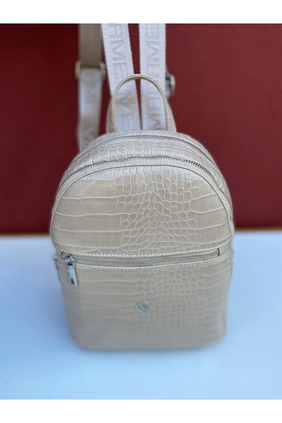 HNB ÇANTA Γυναικείο σακίδιο πλάτης Beige Crocodile Mv079