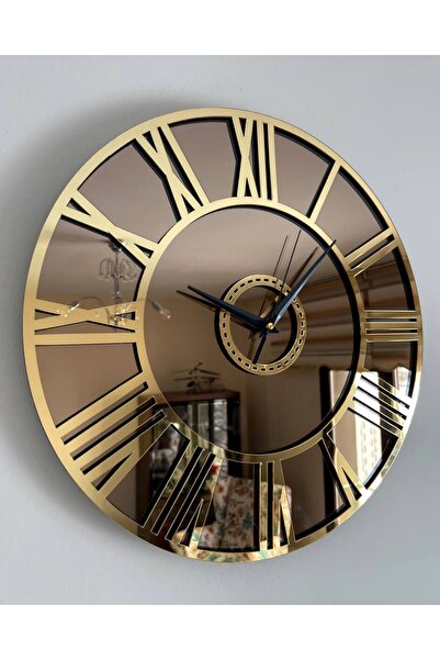 byMelekoğlu Mirrored Roman Numeral Broz Colored Wall Clock, Roman Numeral Clock, Mother's Day Gift, 40cm
