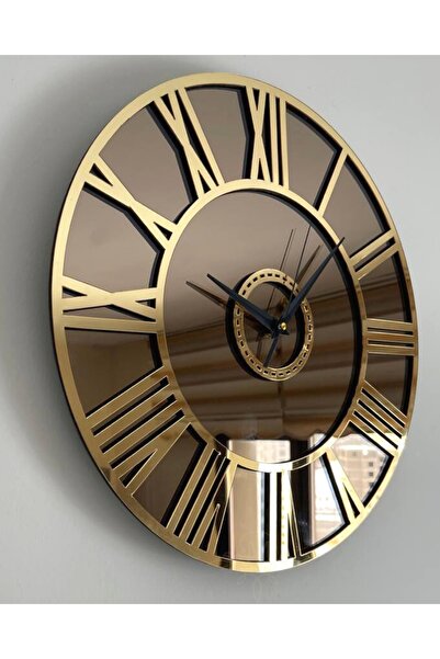 byMelekoğlu Mirrored Roman Numeral Broz Colored Wall Clock, Roman Numeral Clock, Mother's Day Gift, 40cm