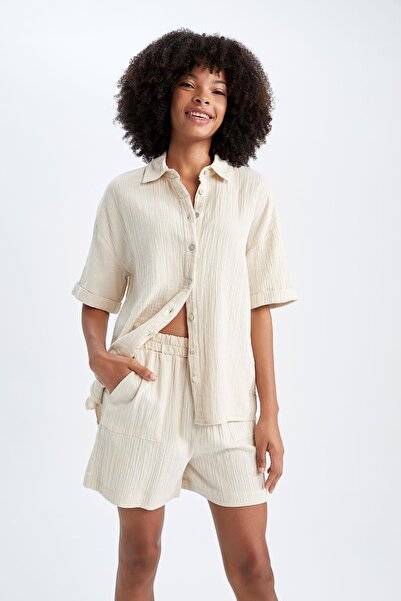 DeFacto Regular Fit Normal Waist Muslin Shorts