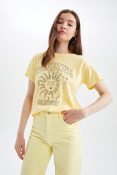DeFacto Regular Fit Crew Neck Mystical Printed Short Sleeve 100% Cotton T-Shirt