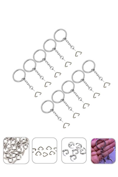 Epoxy Crush Keychain Ring Set 10pcs Rhodium
