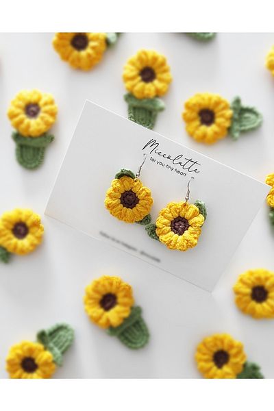Miccolatte Women's / Children's Hand Knitted Sunflower Design Earrings