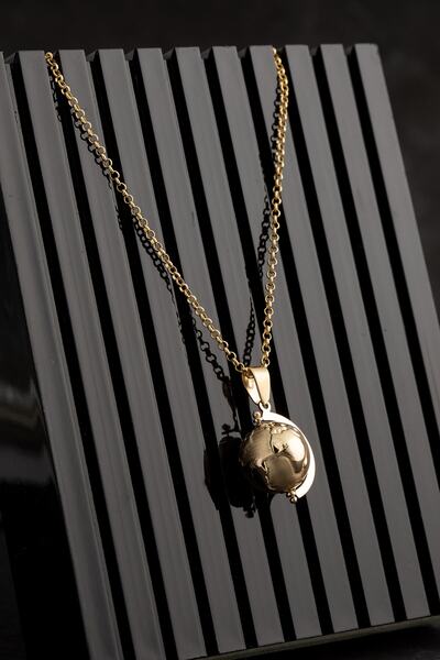 Cenova Jewelry 14 Ayar Altın Minimal Dünya Modeli Erkek Kolyesi