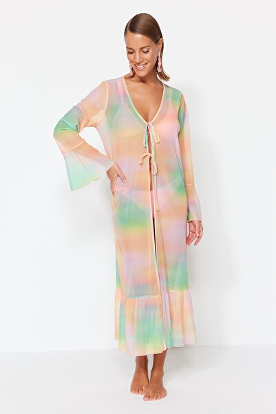 Trendyol Collection Přechodové vzorované maxi pletené kimono a kaftan TBESS23KM00043