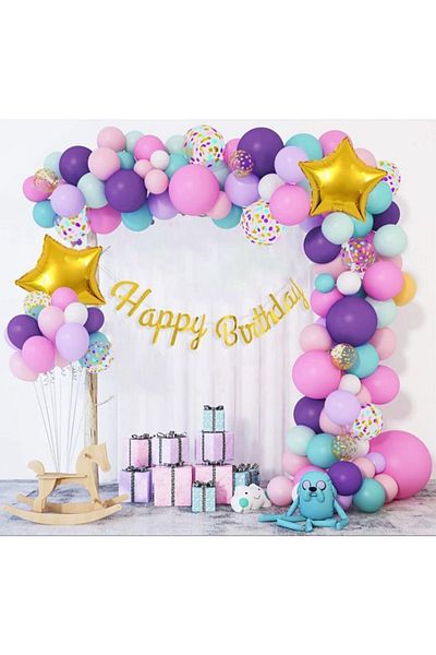 MFM Party Happy Birthday Gold Calligraphy Banner Lettering Chain Balloon Birthday Set