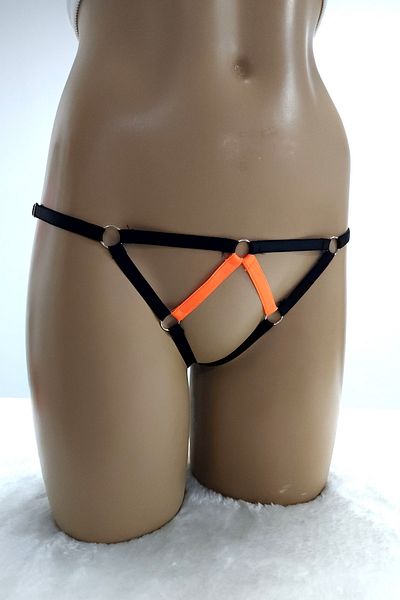 Secret Passion Lingerie Гъвкава черна слип-хамут с неоново оранжев детайл - Дамски прашки 20150