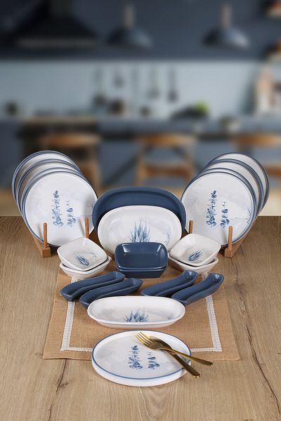 Keramika Buket's House Blue Magic 25 Piece Breakfast Set for 12 Persons