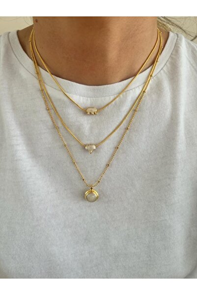 Rossetto Atelier Altın Kaplama Fil,kalp 3'lü Kombin Kolye