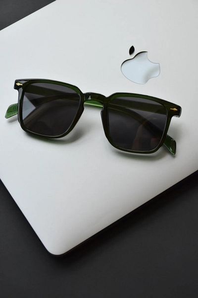 LOOKUP Unisex Matte Dark Green Minimal Vintage Retro Bone Sunglasses