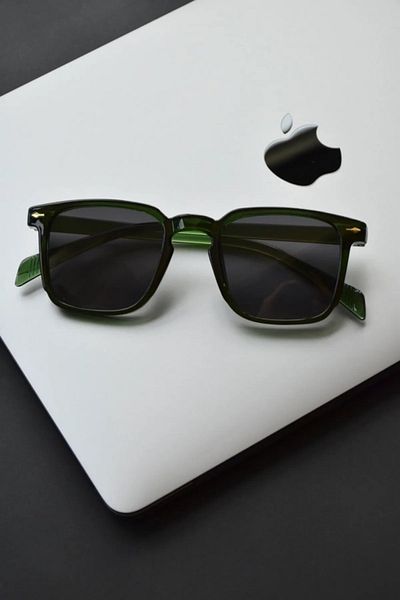 LOOKUP Unisex Matte Dark Green Minimal Vintage Retro Bone Sunglasses