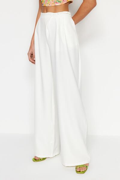 Trendyol Collection Ecru Lined Woven Bridal Trousers TPRSS23PL00021