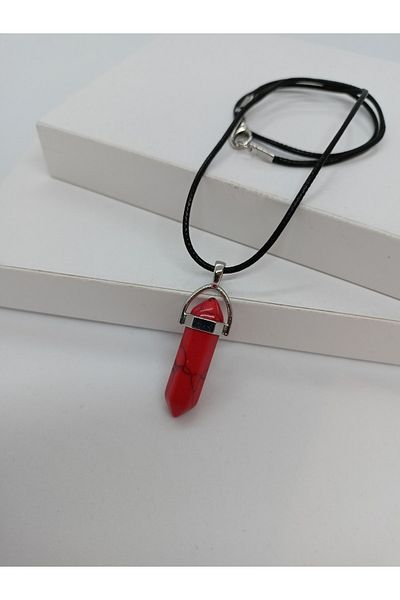 BalıkHediyelik Natural Stone Coral Necklace - Nail Shaped