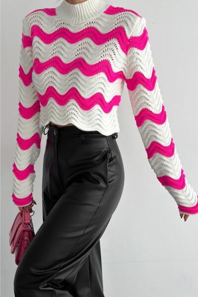 FEMELLE Women's Pink New Season Standard Size Fisherman Knitted Knitwear Sweater