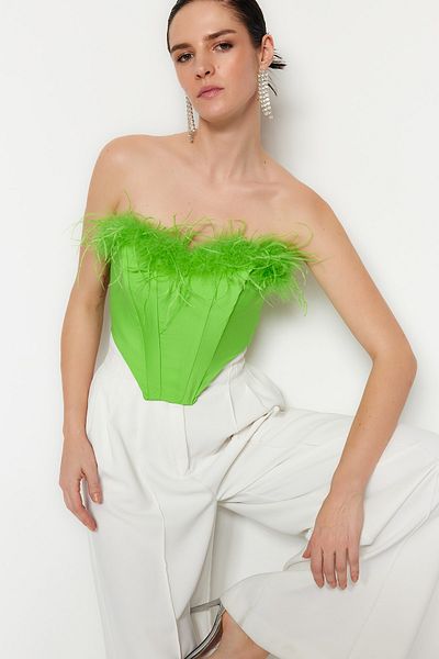 Trendyol Collection Világoszöld Crop bélelt szőtt Otrishi Bustier TPRSS22BS00018