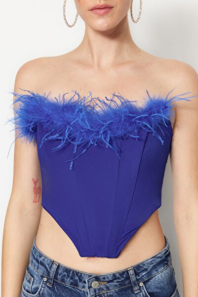 Trendyol Collection Saks Crop bélelt szőtt Otrishi Bustier TPRSS22BS00018