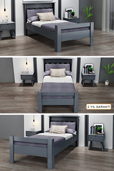 Ninnimo Still 120x200 Yatak Uyumlu Tek Kişilik Antrasit Karyola Sty-4 120x200