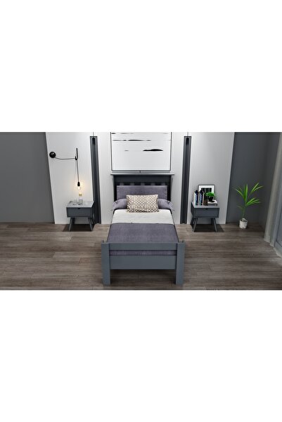 Ninnimo Still 120x200 Yatak Uyumlu Tek Kişilik Antrasit Karyola Sty-4 120x200
