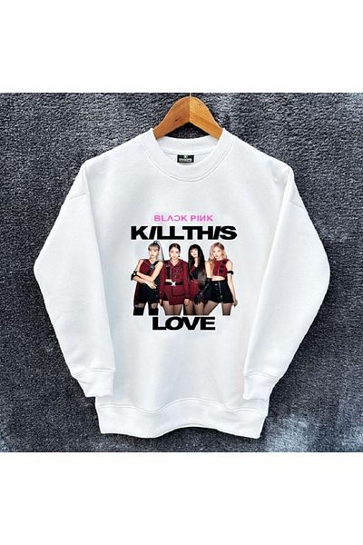 Wolters Outdoors Children's Blackpink Love Oversize Printed Cotton Long Sleeve Crew Neck Sweatshirt