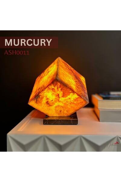 MÜKEMEL Volkan mermer küp tasarımlı dekoratif masa lambas–aydınlatma, gece la...