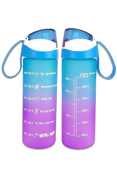 Digithome 750 ml Double Color Size Printed Motivational Healthy Plastic Water Bottle Blue -161670-160 C1-1-139