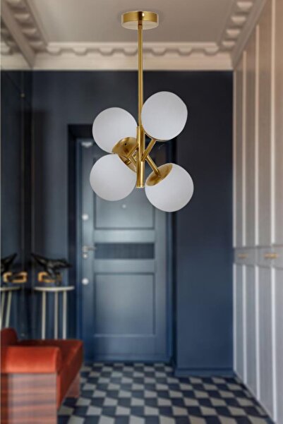 Eray Aydınlatma Topaç 4 Lü Opal Camlı Dikey Eskitme Avize