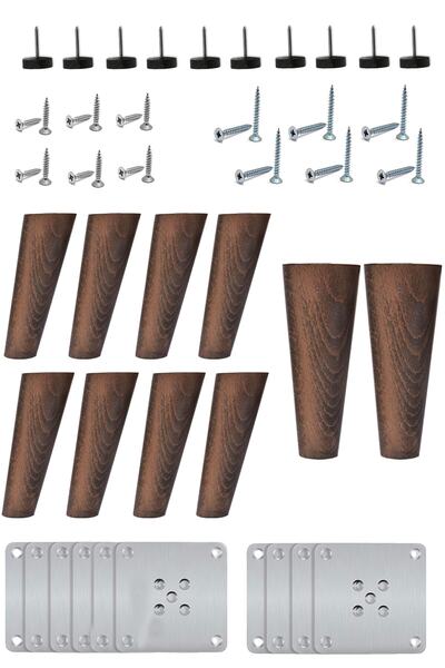 Bestekar Wooden Conical Leg - 18 Cm Walnut - 8 Pieces 2 Pieces Medium Legs - ...