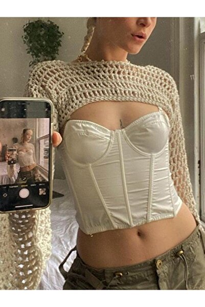 Favorim50ton В'язане бюст'є Orgu кроп-топ з довгим рукавом-болеро