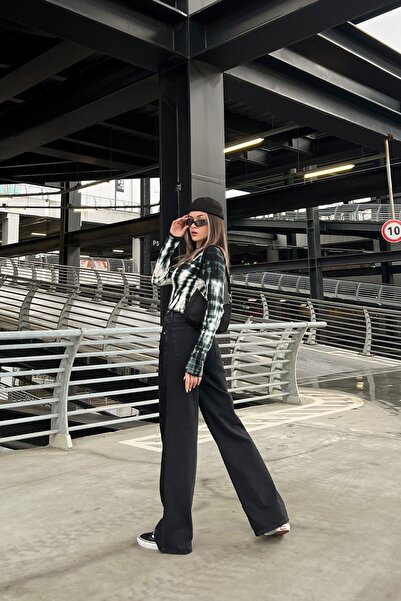 MAKRAS EXCLUSIVE Milano Ikon 90's Black Lycra Super Extra High Waist Palazzo Loose Jean Trousers