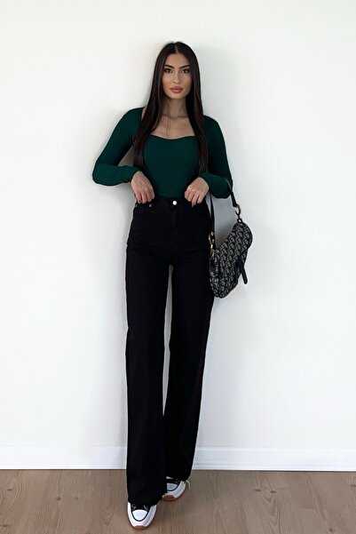 MAKRAS EXCLUSIVE Silva Unfading Black High Waist Wide Leg Jeans - Casual Trousers