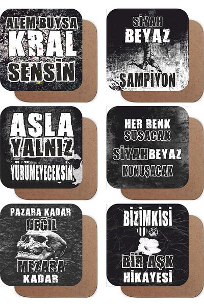 Hayat Poster Black White Football Team Fan Set of 6 Wooden Coasters Kitchen Decoration