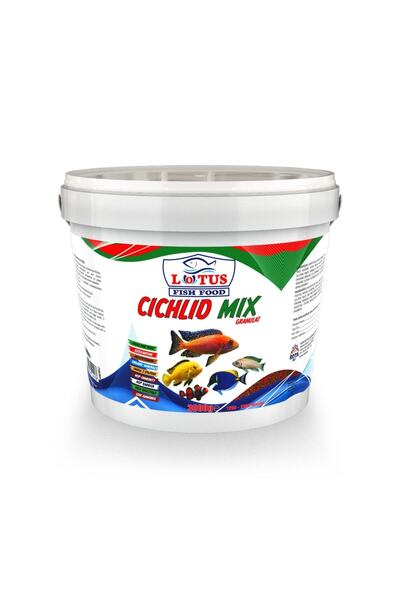 Lotus Cichlid Mix Granül Omega-3 Protein Bitkisel Karışık 3kg Kova Malawi Cik...