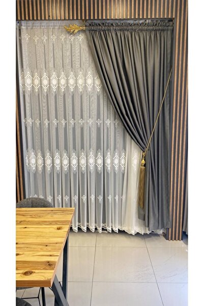 Epay Yeni Model Kort Ara Boşluklu Grek Tül Perde (1/3) Sık Pile