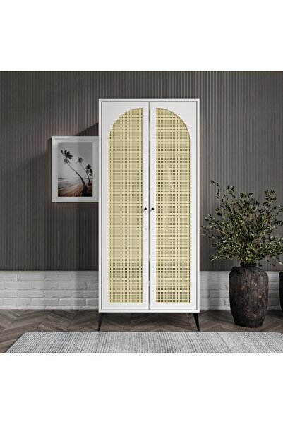 Genel Markalar Diamond 2 Kapaklı 4 Bölmeli Elbise Askılı Beyaz Dolap