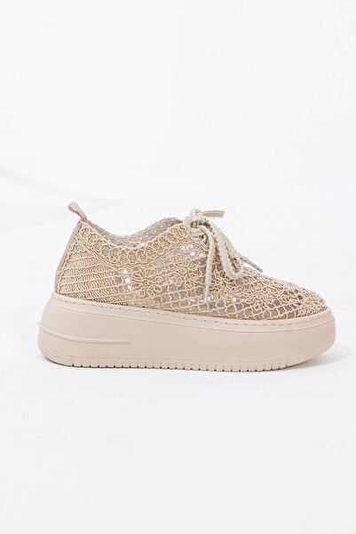 İnan Ayakkabı Beige Sneakers - Women's, Lace, 6 Cm Sole