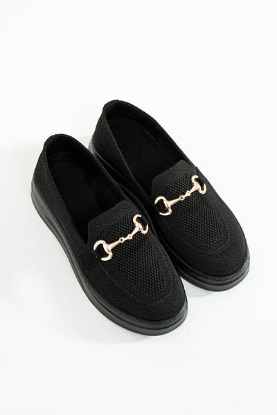 İnan Ayakkabı Tricotaj Negru Pantofi damă - Talpa 4 Cm